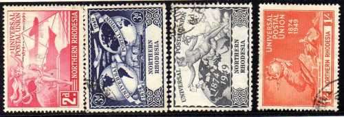 NORTHERN RHODESIA 1949 UPU SET OF 4 V.F.U. SG/SACC 50-53. CAT R150. (SACC 2015)