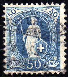 SWITZERLAND 1882 DEFIN 50c BLUE VERY FINE USED. SG 150B. CAT 22 POUNDS.