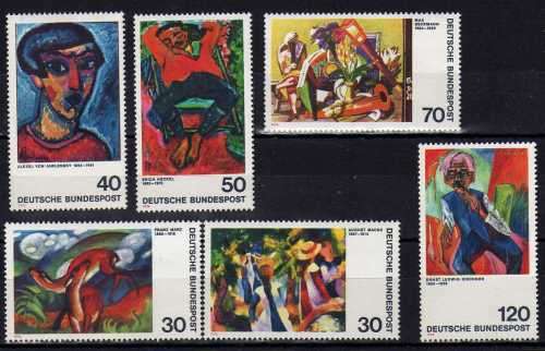 GERMANY WEST 1974 "EXPRESSIONIST PAINTINGS" SET OF 6 UMM. SG 1688-93. CAT 7,60 POUNDS.