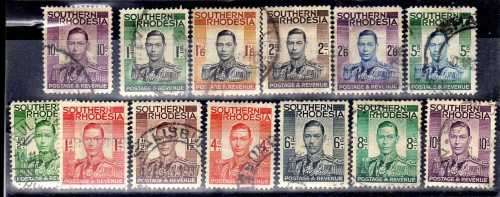 SOUTHERN RHODESIA 1937 DEFINITIVE SET OF 13 FINE USED. SACC 42-54. CAT R425. (SACC 2015)