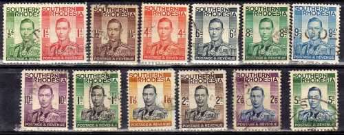 SOUTHERN RHODESIA 1937 DEFINITIVE SET OF 13 FINE USED. SACC 42-54. CAT R425. (SACC 2015)
