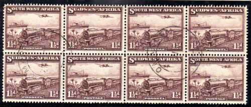 SOUTH WEST AFRICA 1937 1,5d CORNER BLOCK OF 4 PAIRS VFU. SACC 123. CAT R200. (SACC 2015)