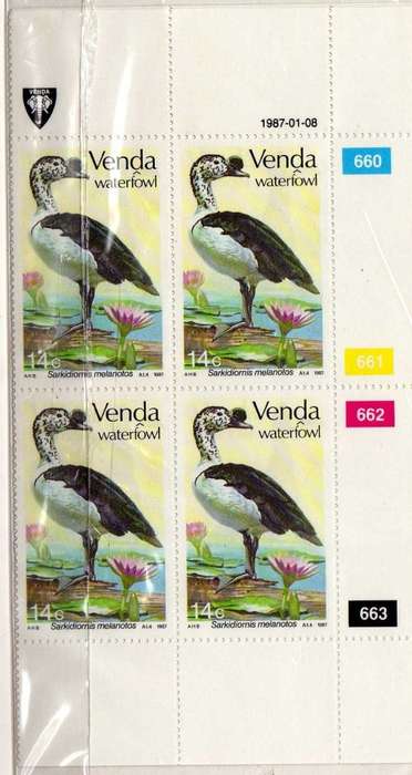 VENDA 1987 WATER FOWL SET OF 4 IN CONTROL BLOCKS OF 4 UMM. SACC 151-154. CAT R120. (SACC 2015)
