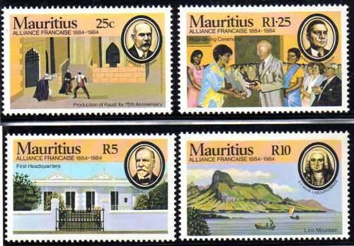 MAURITIUS 1984 "CENT OF ALLIANCE FRANCAISE" SET OF 4 UMM. SG 695-698. CAT 5,40 POUNDS.