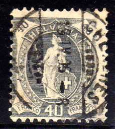 SWITZERLAND 1882 DEFIN 40c GREY FINE USED. SG 209. CAT 22 POUNDS.