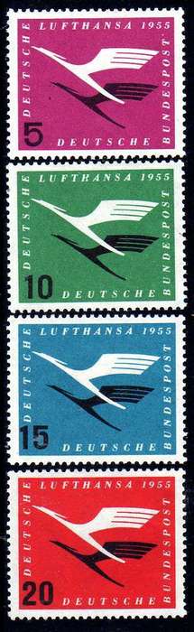 GERMANY WEST 1955 "LUFTHANSA AIRWAYS" SET OF 4 LMM. SG 1131-1134. CAT 39,65 POUNDS.