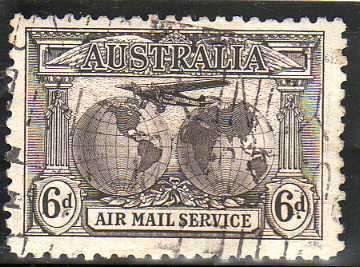 AUSTRALIA 1931 "AIR MAIL SERVICE" 6d SEPIA FINE USED. SG 139. CAT 15 POUNDS.