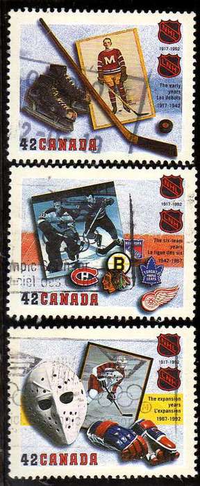 CANADA 1992 "75TH ANNIV ICE HOCKEY LEAGUE" SET OF 3 VFU. SG 1516-18. CAT 5,25 GBP.