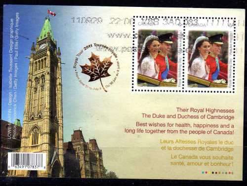 CANADA 2011 "ROYAL WEDDING" SET OF 3 + MINI SHEET VFU. SG 2780-81 + M/S 2782, 2795. CAT 10,6 POUNDS.