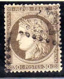 FRANCE 1870 "CERES" 30c BROWN FINE USED. SG 205. CAT 8,75 POUNDS.