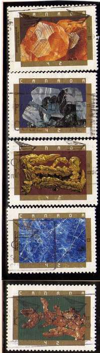CANADA 1992 "CANADIAN MINERALS" SET OF 5 VERY FINE USED. SG 1509-13. CAT 10 POUNDS.