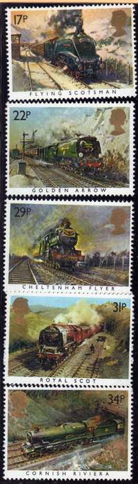 GREAT BRITAIN 1985 "FAMOUS TRAINS" SET OF 5 UMM. SG 1272-76. CAT 1,70 POUNDS.