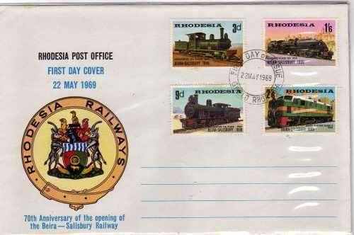 RHODESIA 1969 "70th ANNIV BEIRA-SALISBURY RAILWAY" SET OF 4 ON FDC. SACC 188-191. CAT R150 (2017/18)