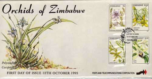 ZIMBABWE 1993 "ORCHIDS OF ZIMBABWE" SET OF 4 ON FDC VFU. SG 860-863. CAT STAMPS 4,75 POUNDS.