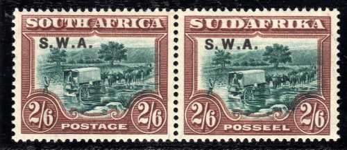 SOUTH WEST AFRICA 1927/30 2/6d GREEN & BROWN VERY FINE VLMM PAIR. SACC 88. CAT R1100. (2017/18)