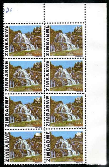 ZIMBABWE 1980-83 FIRST DEFIN 40c BUNDI FALLS BLOCK OF 8 UMM. SG 588a. CAT 20 POUNDS.