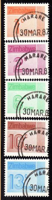 ZIMBABWE 1985 POSTAGE DUE SET OF 5 VFU. SG D28-32. CAT 6,25 POUNDS.