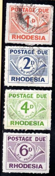 RHODESIA 1965 POSTAGE DUE SET OF 4 (1d, 2d & 4d VFU, 6d MINT NO GUM). SACC 1-4. CAT R410.