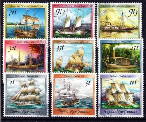 PAPUA NEW GUINEA 1987 "SHIPS" PART SET OF 9 VFU. SG 543-5, 549-50, 552, 554 & 556-7. CAT 22 POUNDS