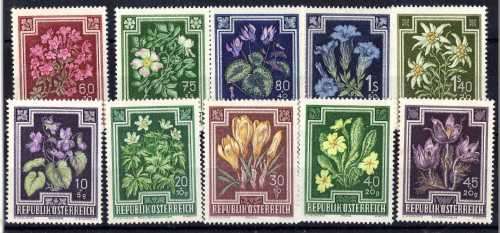 AUSTRIA 1948 ANTI-TUBERCULOSIS FUND SET OF 10 MM. SG 1098-1107. CAT 10,50 POUNDS.