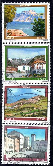 ITALY 2010 "TOURIST PUBLICITY" (37TH SERIES) SET OF 4 VFU. SG 3277-80. CAT 5,60 POUNDS.