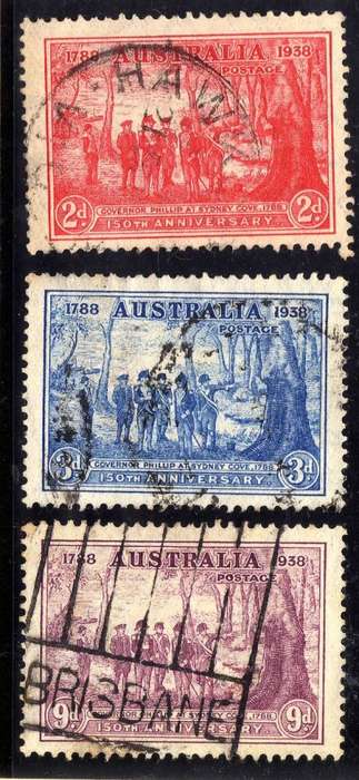 AUSTRALIA 1937 "150TH ANNIV N.S.W." SET OF 3 FINE - VERY FINE USED. SG 193-5. CAT 15 POUNDS.
