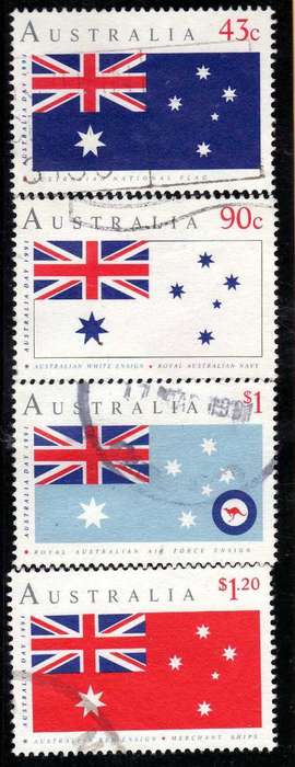 AUSTRALIA 1991 `90TH ANNIV OF AUSTRALIAN FLAG` SET OF 4 VFU. SG 1275-78. CAT 4,65 POUNDS.