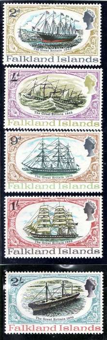 FALKLAND ISLANDS 1970 "SS GREAT BRITAIN RESTORATION" SET OF 5 UMM. SG 258-262. CAT 3,25 POUNDS.