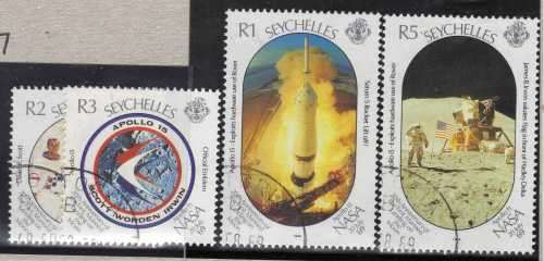 SEYCHELLES 1989 "20TH ANNIV FIRST MOON LANDING" SET OF 4 VFU. SG 746-749. CAT 4,35 POUNDS.
