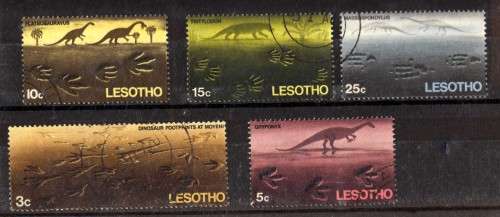 LESOTHO 1970 "PREHISTORIC FOOTPRINTS" SET OF 5 VFU. SG 175-179. CAT 5,25 POUNDS.