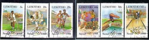 LESOTHO 1987 "SEOUL OLYMPIC GAMES " SET OF 6 (CORRECTED FLAG) VFU. SG 754-59. CAT ?.