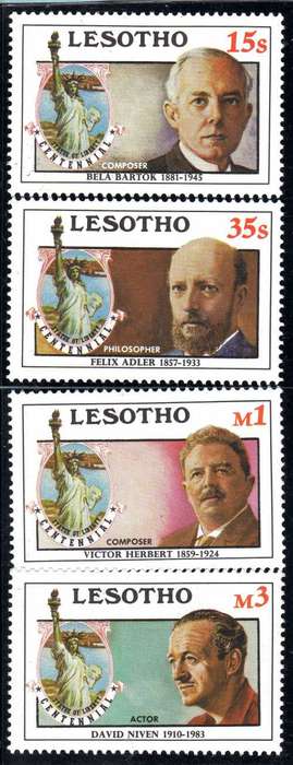 LESOTHO 1986 "STATUE OF LIBERTY CENT" SET OF 4 UMM. SG 705-8. CAT 8,50 POUNDS.