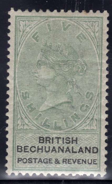 BECHUANALAND 1887 UNAPPROPRIATED DIES 5/- GREEN & BLACK FINE LMM. SACC 18. CAT R3500.