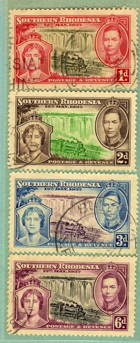SOUTHERN RHODESIA 1937 CORONATION SET OF 4 V.F.U. SACC 38-41. CAT R250. (SACC 2017/18)