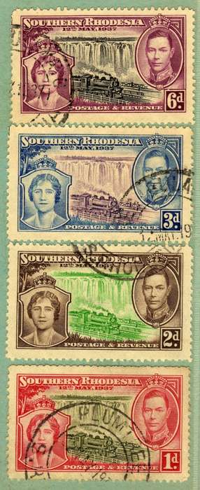 SOUTHERN RHODESIA 1937 CORONATION SET OF 4 V.F.U. SACC 38-41. CAT R250. (SACC 2017/18)
