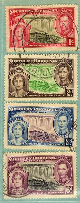 SOUTHERN RHODESIA 1937 CORONATION SET OF 4 V.F.U. SACC 38-41. CAT R250. (SACC 2017/18)