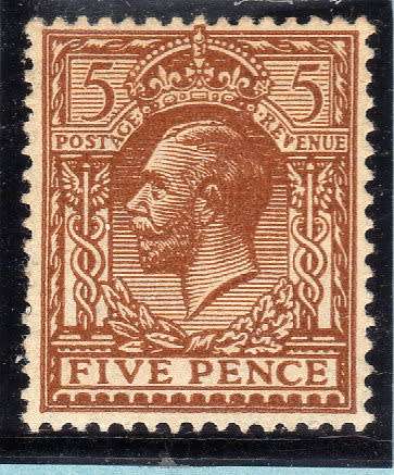 GREAT BRITAIN 1924-26 KGV DEFIN 5d BROWN LMM. SG 425. CAT 20 POUNDS.