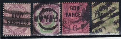 GREAT BRITAIN 1887-1900 GOVERMENT PARCELS PART SET OF 4 USED. SG O65, O69, O66 & 068. CAT 408 POUNDS