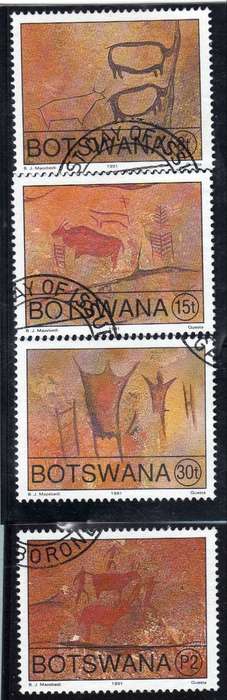 BOTSWANA 1991 "ROCK PAINTINGS" SET OF 4 VFU. SG 709-712. CAT 12,50 POUNDS.