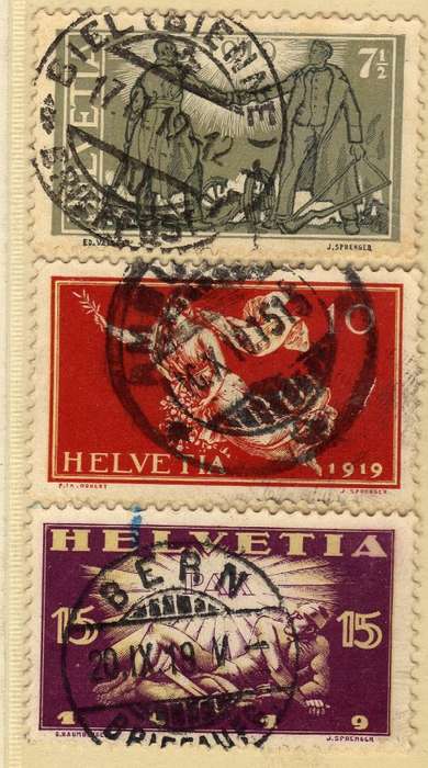SWITZERLAND 1919 "PEACE CELEBRATIONS" SET OF 3 VFU. SG 304-306. CAT 17,75 POUNDS.