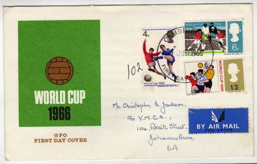 GREAT BRITAIN 1966 "WORLD CUP SOCCER CHAMPIONSHIP" SET OF 3 ON FDC. SG 693-695. CAT 20 GBP.