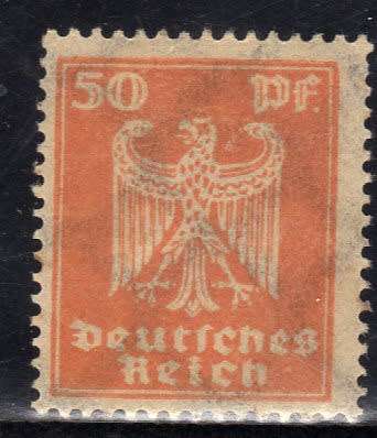 GERMANY 1924 DEFIN 50pf ORANGE LMM. SG 375. CAT 21 POUNDS.