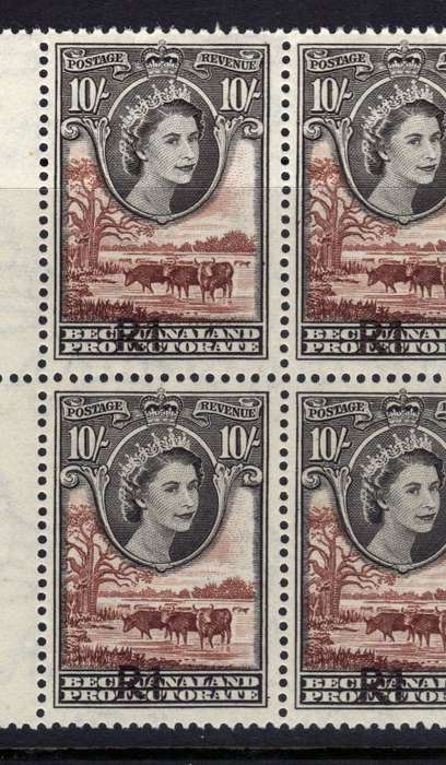 BECHUANALAND 1961 R1 ON 10/- TYPE 1 SURCHARGE SHIFTED TO BASE UMM BLOCK OF 12.