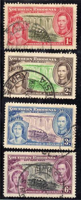 SOUTHERN RHODESIA 1937 CORONATION SET OF 4 V.F.U. SACC 38-41. CAT R250. (SACC 2017/18)
