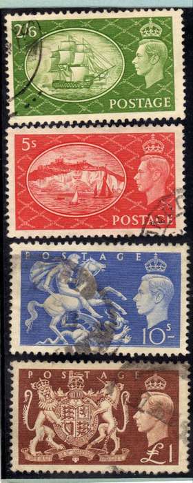 GREAT BRITAIN 1951 HIGH VALUE DEFIN SET OF 4 VERY FINE USED. SG 509-12. CAT 25 POUNDS.