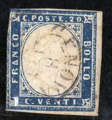 SARDINIA 1855 VICTOR EMMANUEL II 20c BLUE. FINE USED. SG 47. CAT 29 POUNDS.
