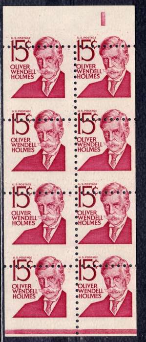 UNITED STATES OF AMERICA 1968 OLIVER WENDELL HOLMES BOOKLET PANE WITH MAJOR PERF SHIFT. SCOTT 1288Bc