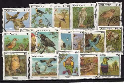 BOTSWANA  1997 BIRD DEFIN PART SET OF 17. (NO 70t) MAINLY VFU. SG 852-60, 862-69. CAT 31.80 POUNDS.