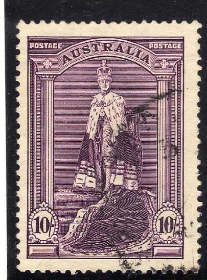 AUSTRALIA 1937 DEFINITIVE 10/- V.F.USED. SG 177. CAT 17 POUNDS.