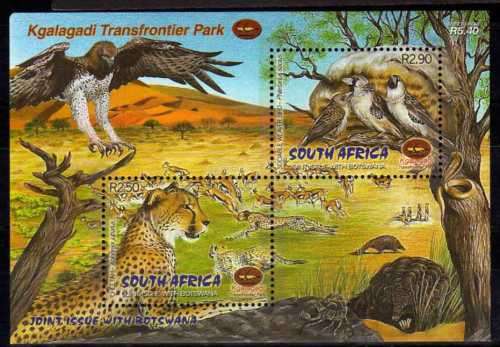 SOUTH AFRICA 2001 KGALAGADI TRANS FRONTIER PARK SET OF 4 & M/S UMM. SACC 1386-90. CAT R161.(2023-25)